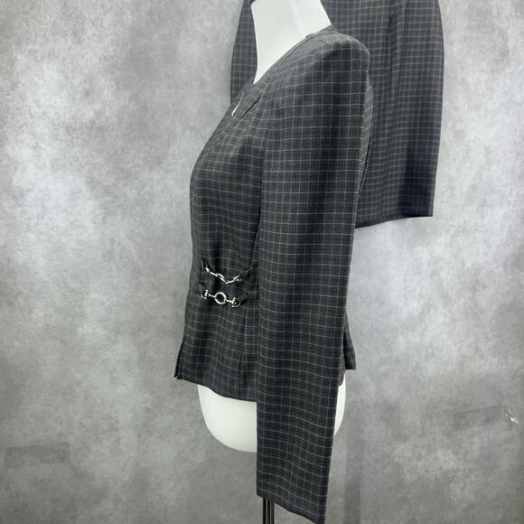 VTG Scarlett Skirt Suit Set Womens 4 Charcoal Windowpane Zip Jacket Hardware 90s - Picture 5 of 10